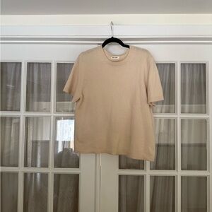 Soft Goat Cream Short Sleeve 100% Cashmere Knit Top